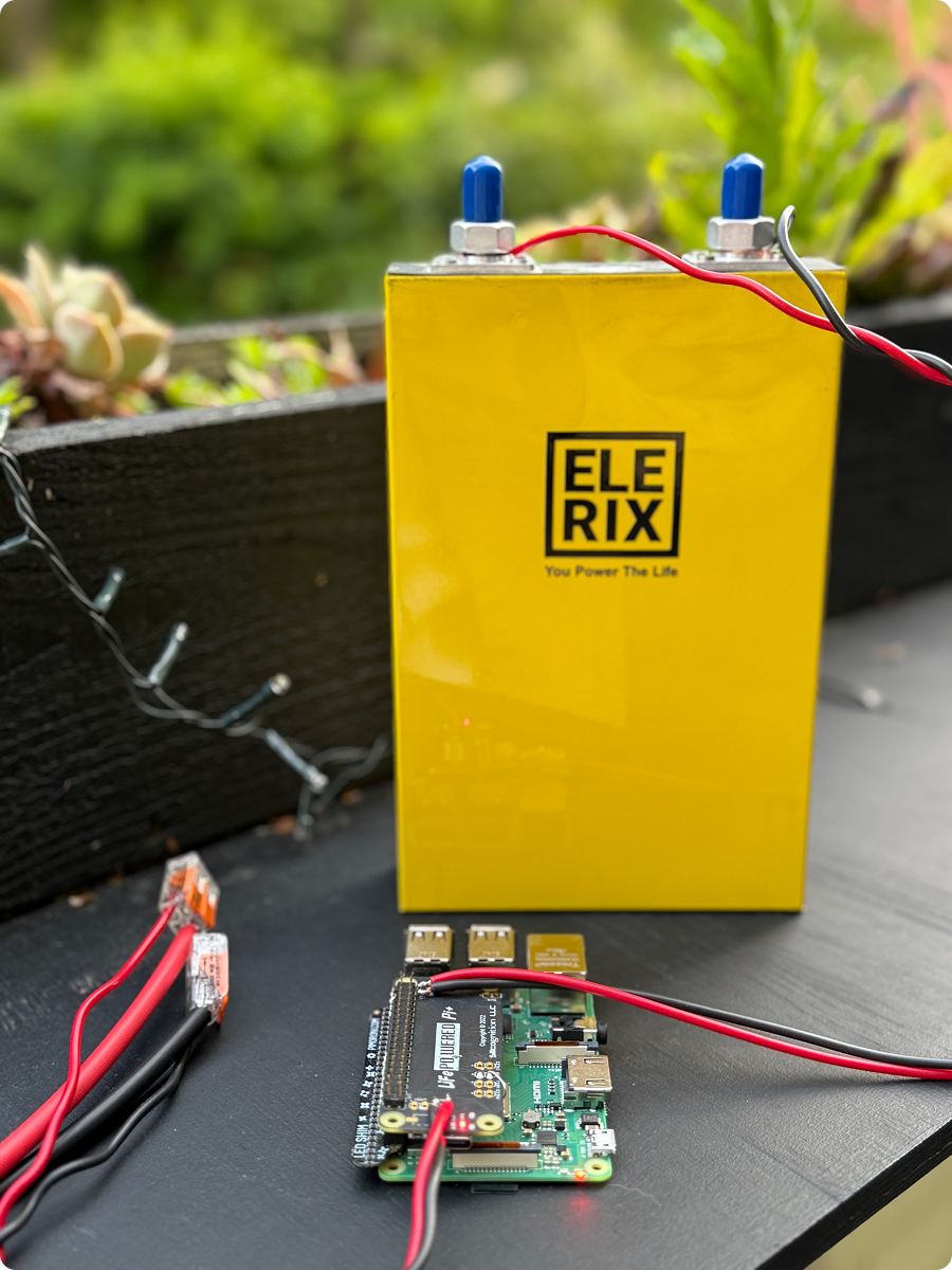 Close-up view of the Raspberry Pi with LiFePO4 power HAT attached
